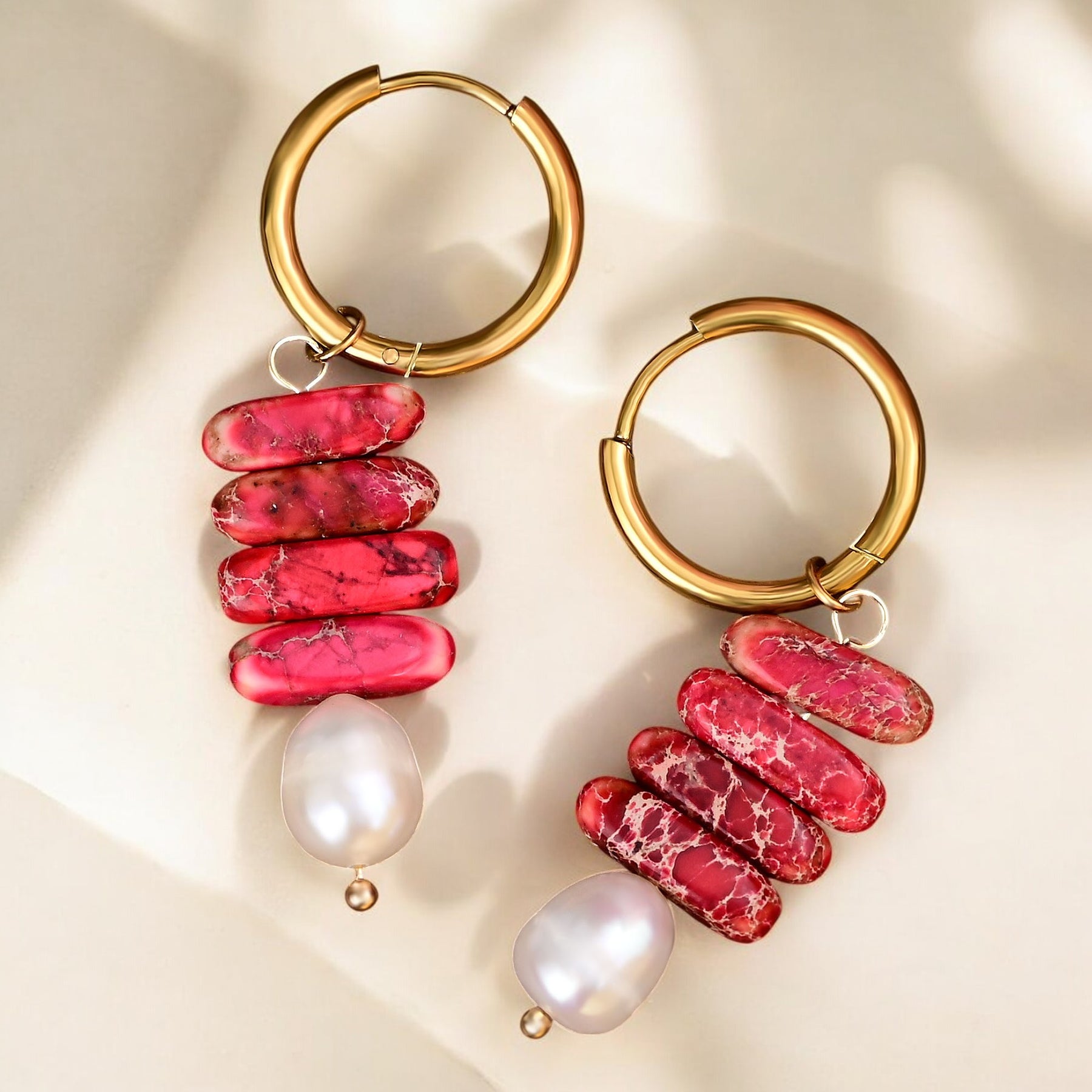 Ocean Bliss Pearl & Jade Jasper Hoop Drops