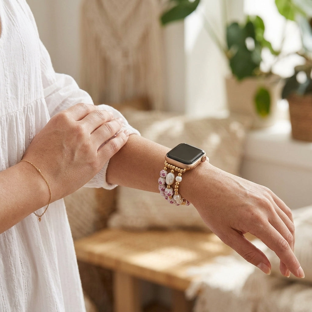 Porcelain Garden Rose Blossom Apple Watch Strap