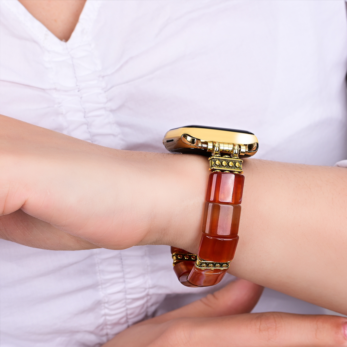 Serene Flame Agate Stretch Apple Watch Strap