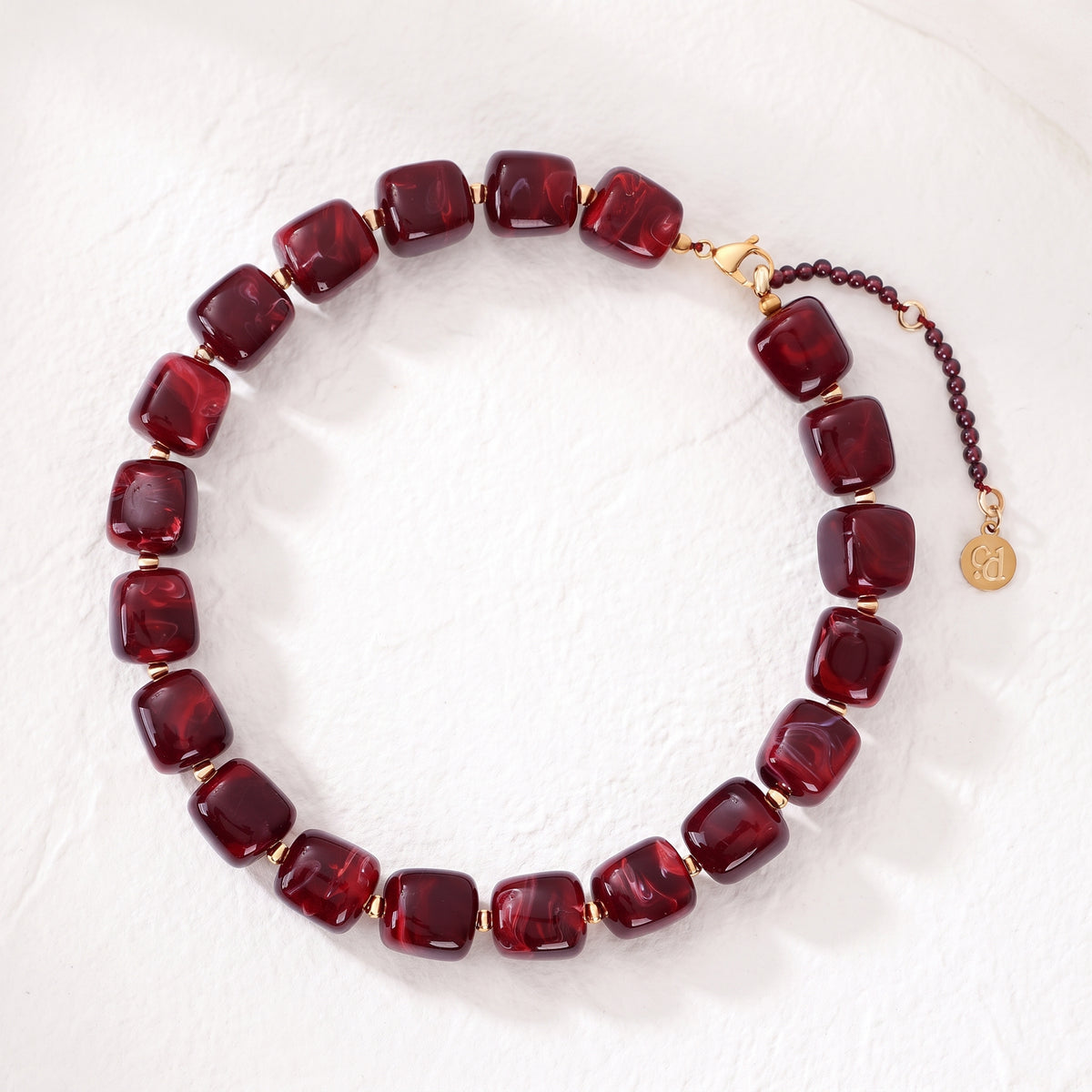 Chunky Square Bead Necklace Marble