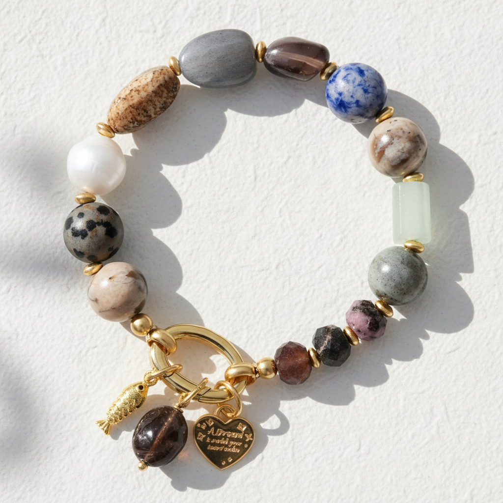 Obsidian Heart Charm Bracelet