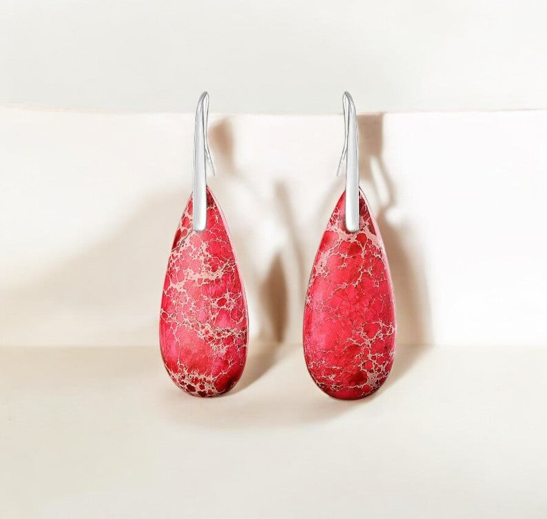Red Imperial Jasper Teardrop Earrings