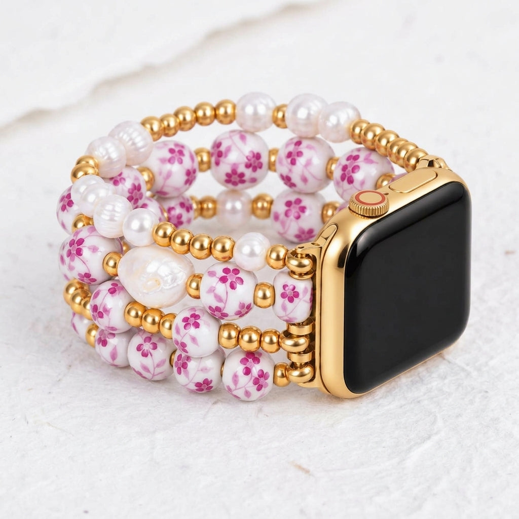 Porcelain Garden Rose Blossom Apple Watch Strap