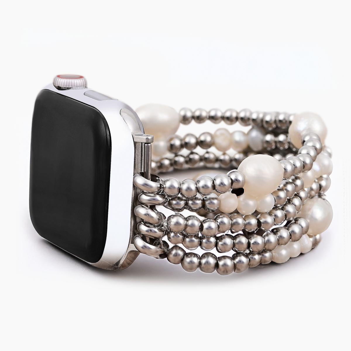 Pearl and Silver Stretch Apple Watch Strap