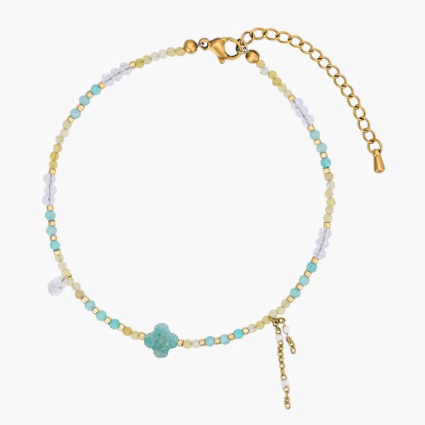 Teal Amazonite Clover Charm Anklet