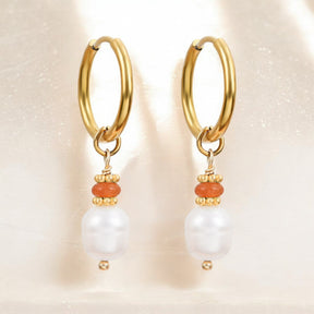 Golden Grace Pearl & Aventurine Agate Hoop Earrings