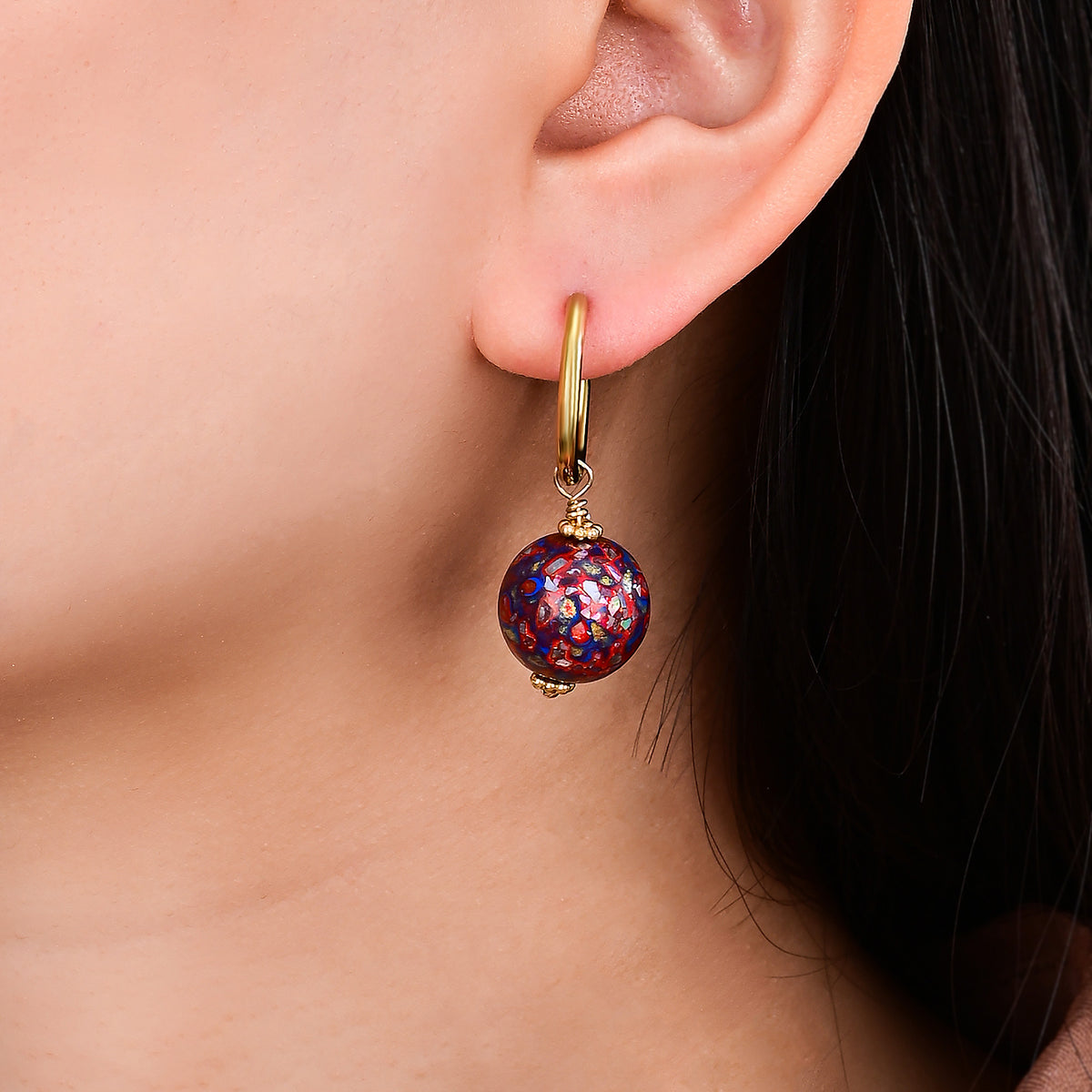Amethyst Aurora Speckle Orb Hoop Earrings