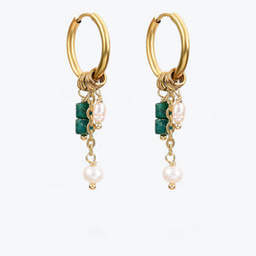 Golden Green Bloom Drop Hoop Earrings