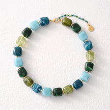 Chunky Square Bead Necklace Marble