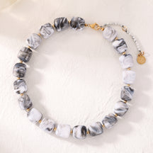 Chunky Square Bead Necklace Light Blue