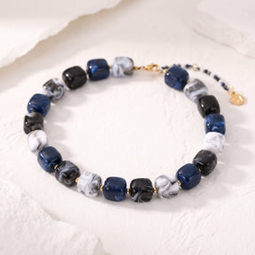 Chunky Square Bead Necklace Marble