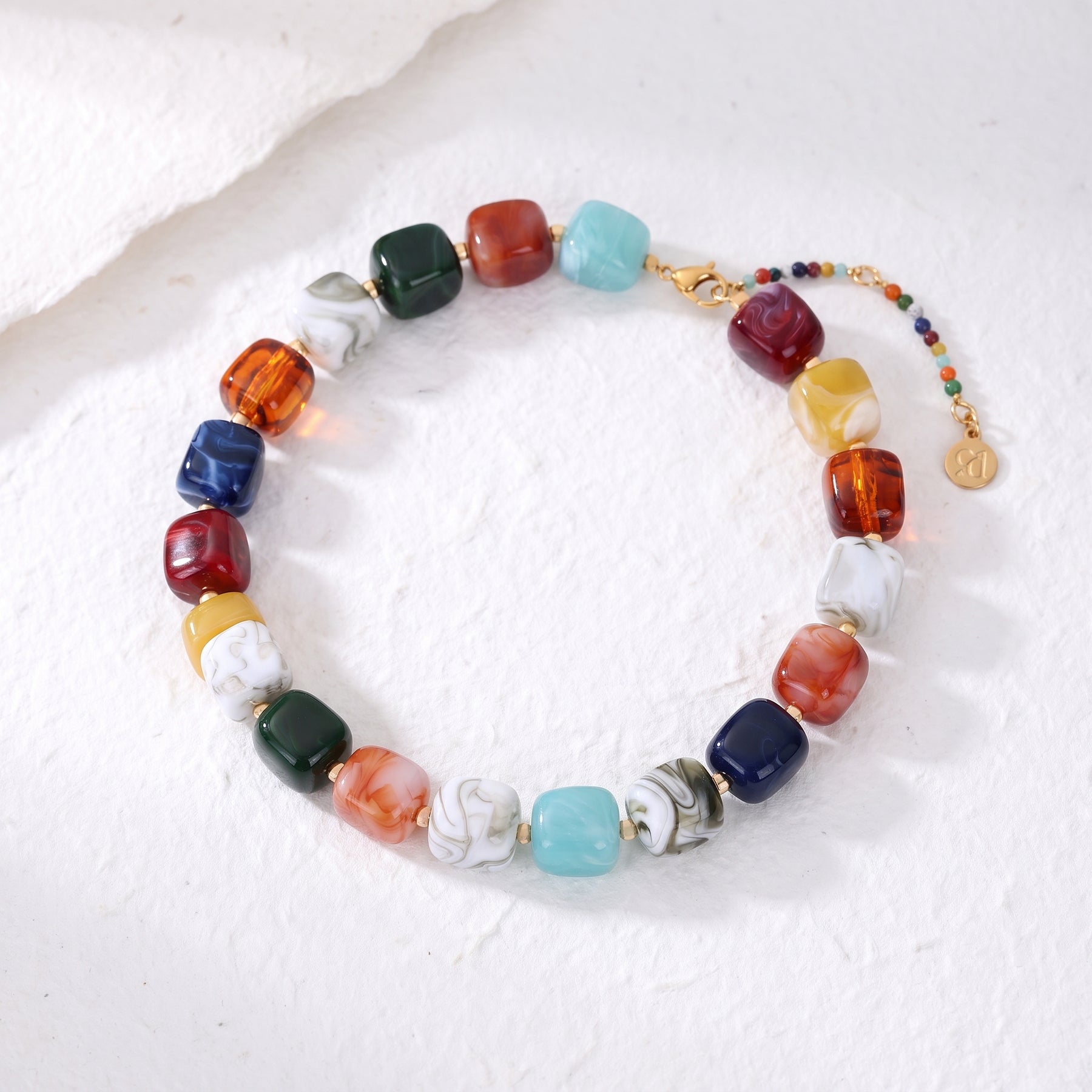 Chunky Square Bead Necklace Orange