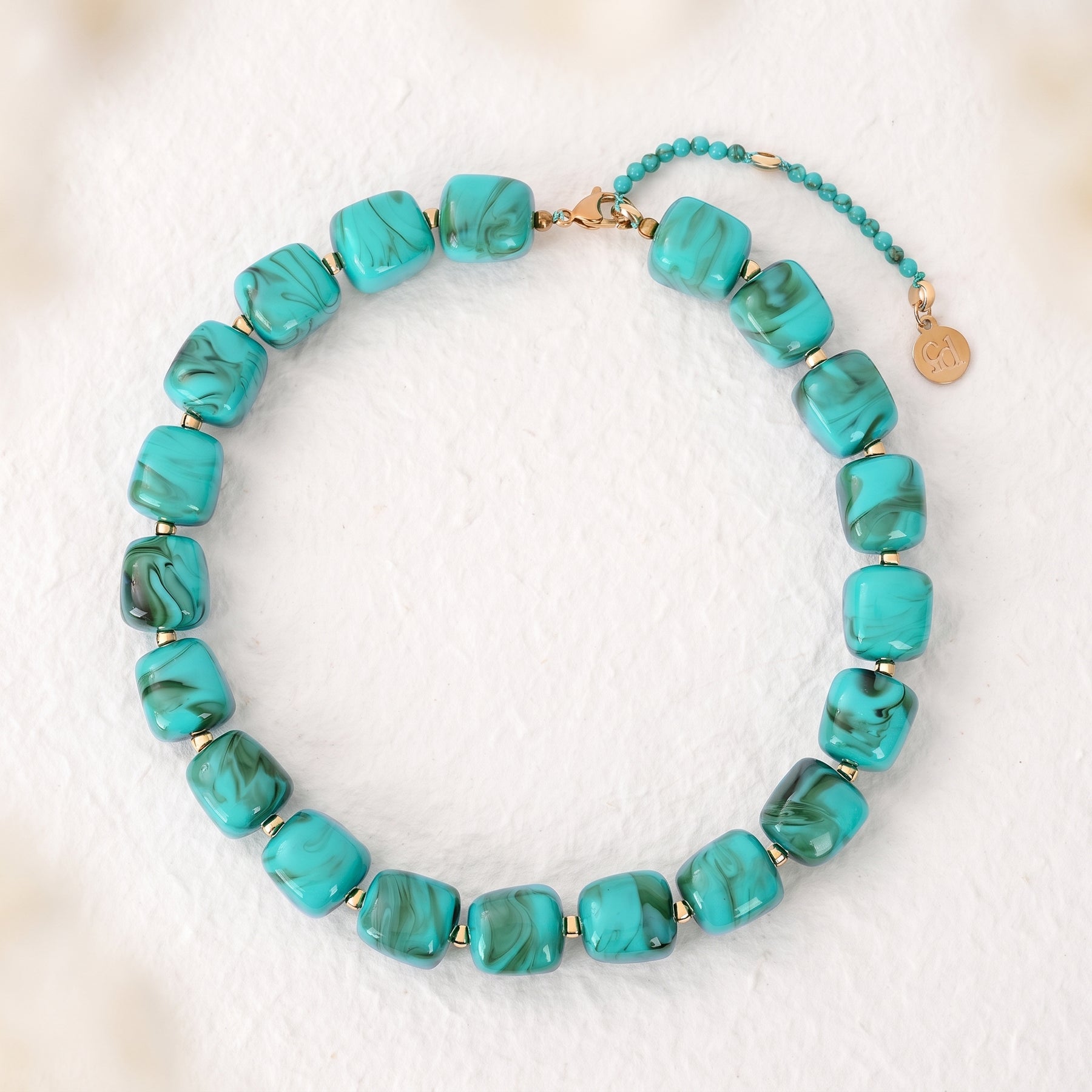 Chunky Square Bead Necklace Light Blue