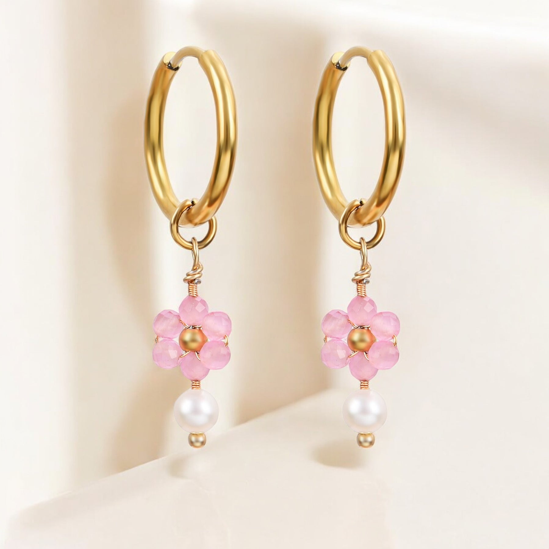 Rose Blossom Pearl Hoop Earrings