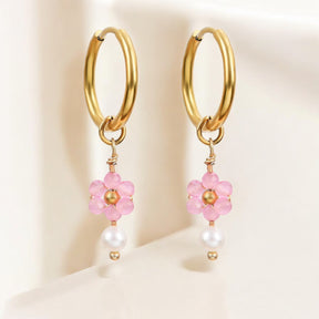 Rose Blossom Pearl Hoop Earrings