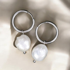 Silver Pearl Charm Hoop Earrings
