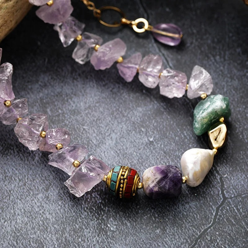 Pearl Amethyst Boho Choker Necklace