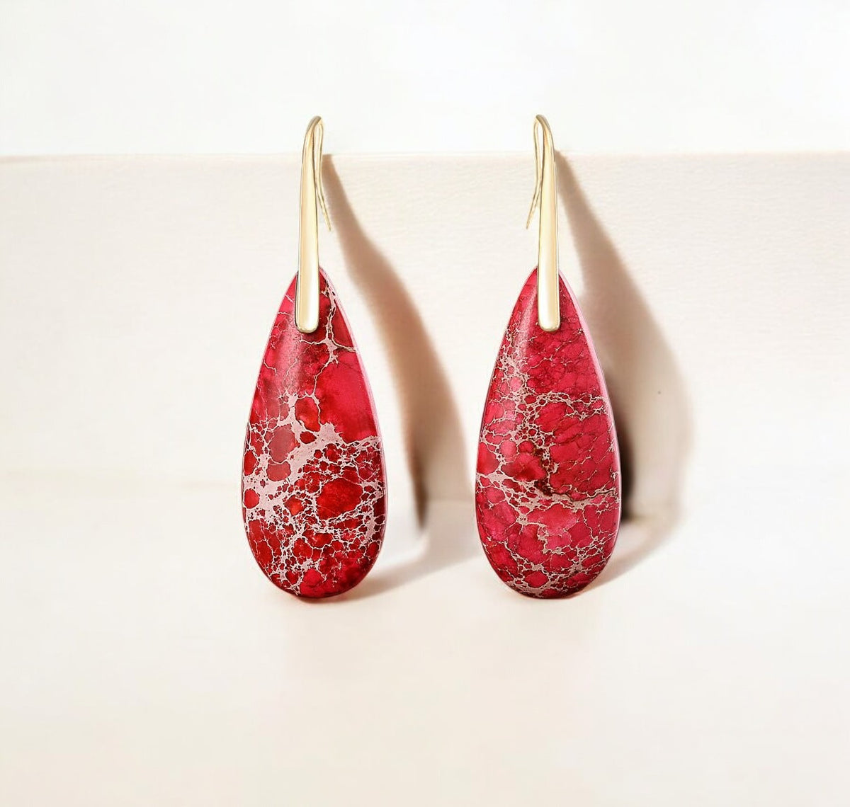 Red Imperial Jasper Teardrop Earrings